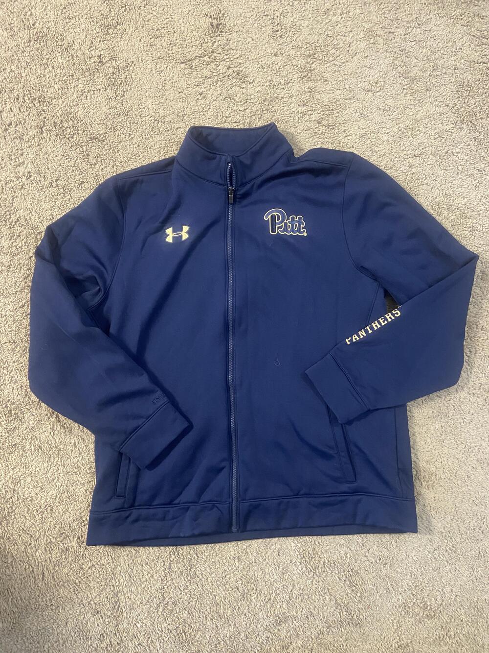 Pitt Panthers Jacket Mens 2XL Blue NCAA Football Warm Up Under Armour Full Zip
